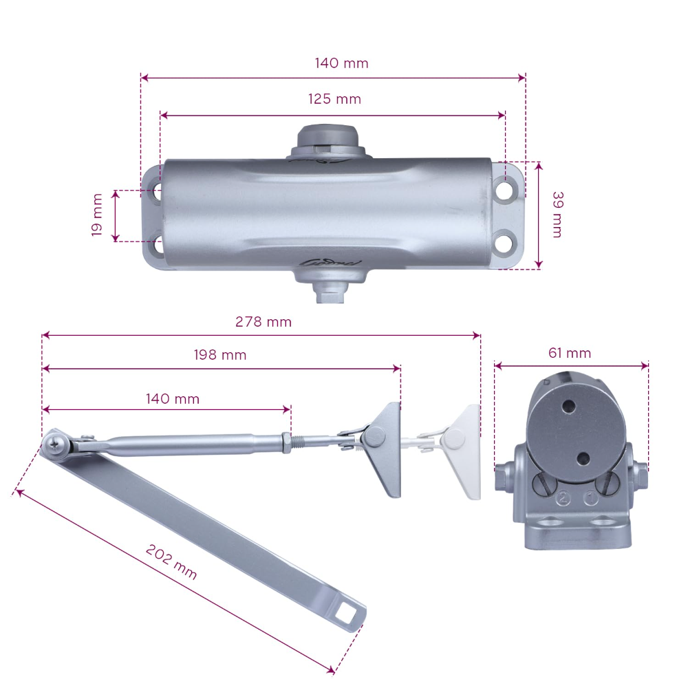 Godrej Hercules Door Closer | No Oil Leakage Guaranteed | Rack and Pinion Mechanism | Double Speed Adjustment (Silver Finish)